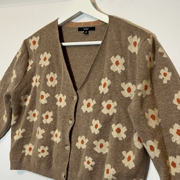 Papaya Women’s Cardigan  V Neck Buttons Crop Sweater Beige Medium Size Flowers - Picture 6 of 11
